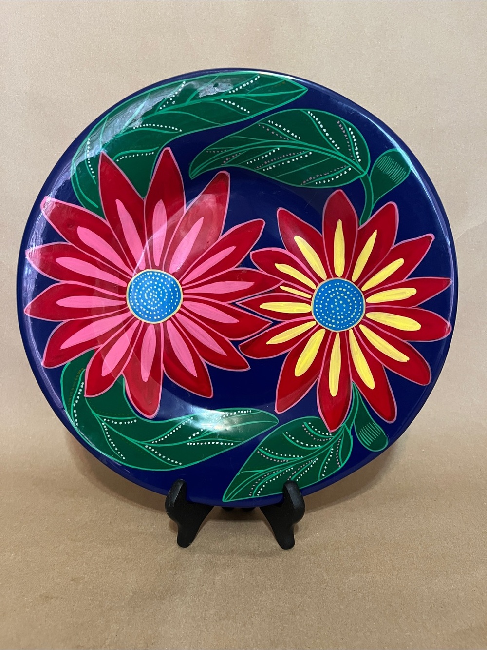 12.5” Hand-Painted Talavera Floral Wall Plate Mexican Pottery Flowers